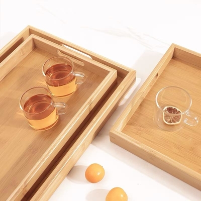 환경 친화적 직사각형 대나무 트레이 지속 가능한 현대 디자인과 자연 색상 패러다임